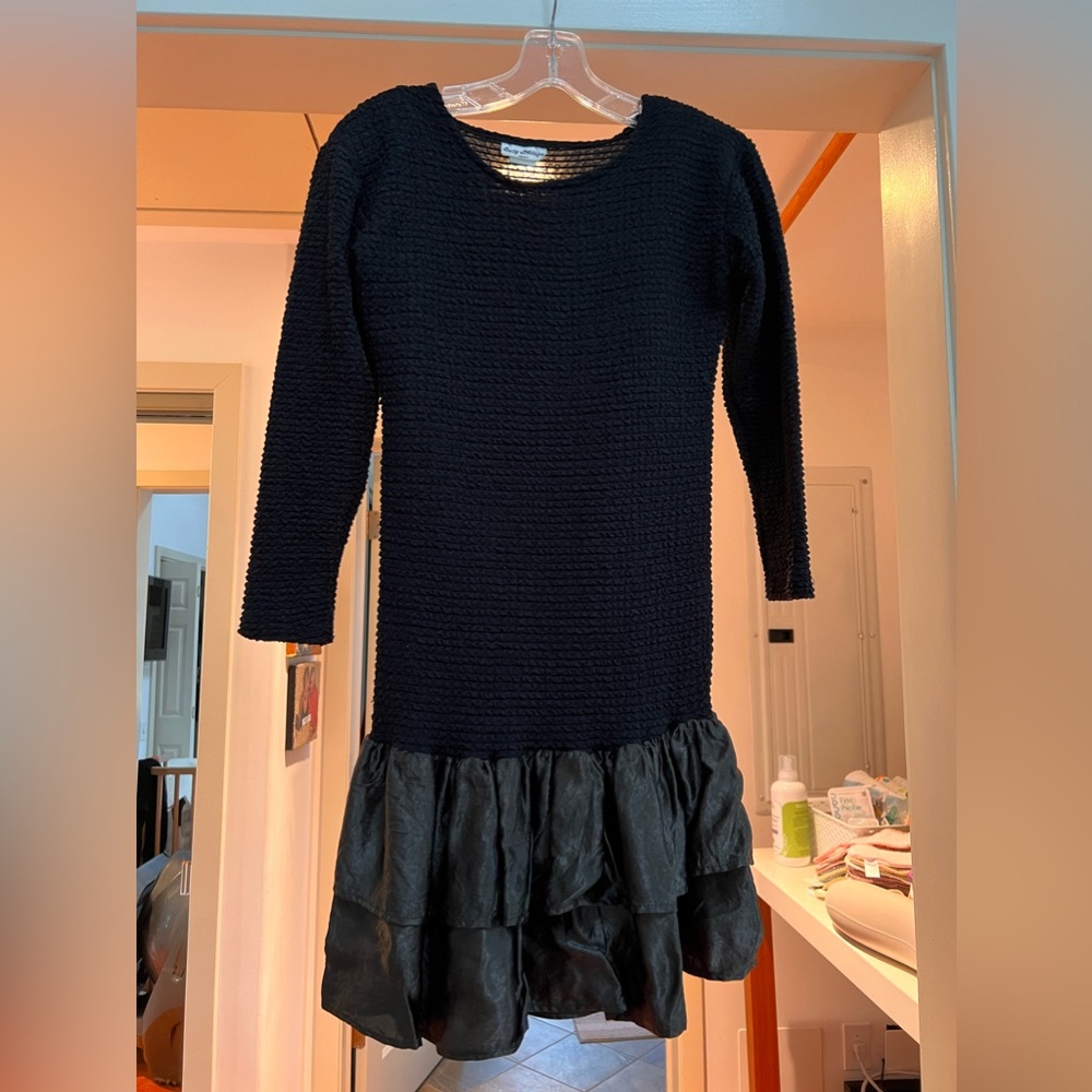 Vintage Suzy Phillips 80s style black dress with ruffle bottom size small